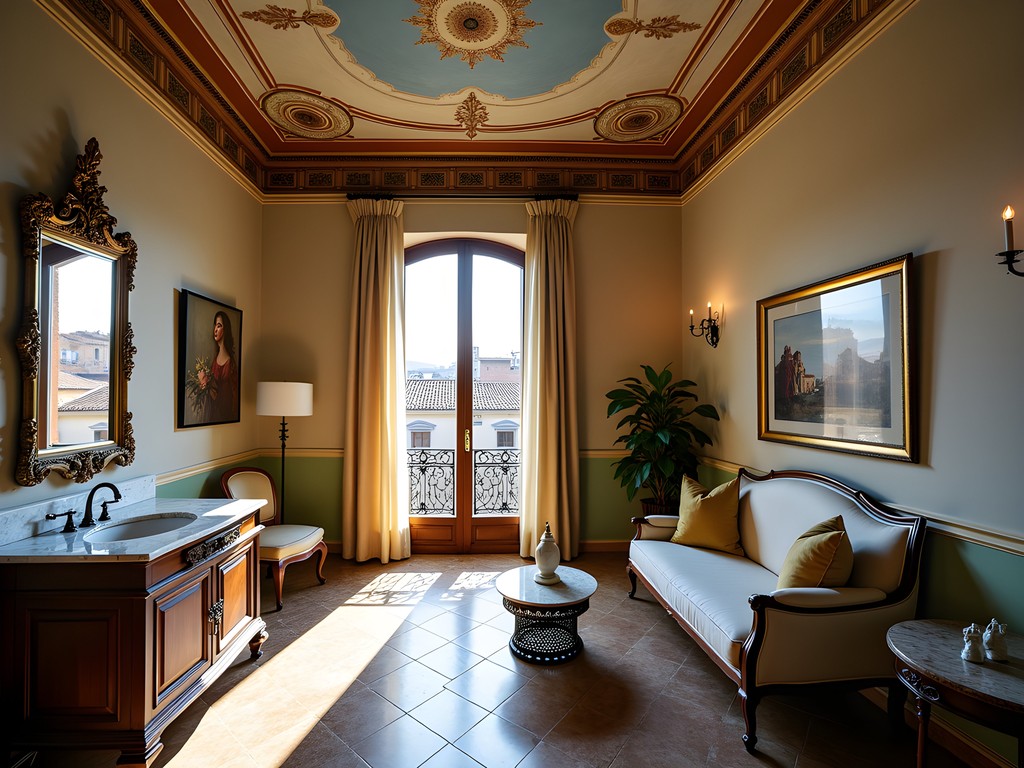 Luxury suite at Palazzo Victoria in Verona with frescoed ceiling and elegant furnishings
