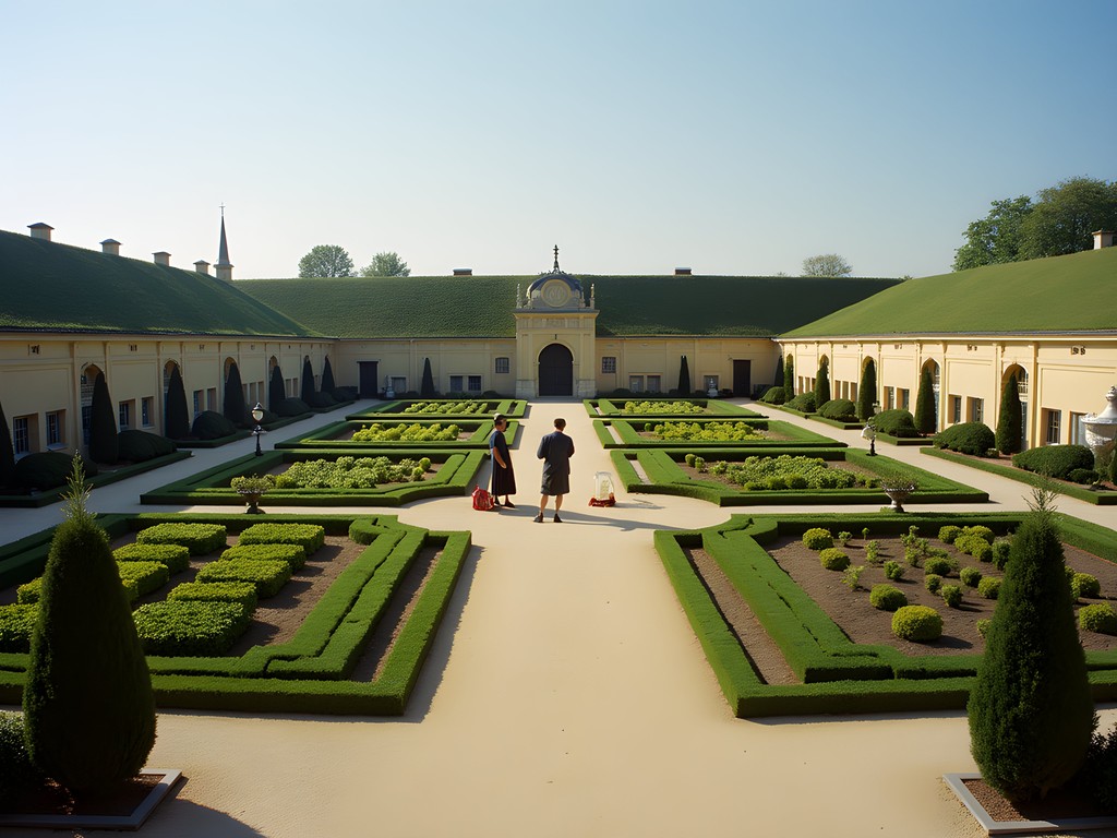 The geometric patterns of the King's Vegetable Garden at Versailles with espaliered fruit trees