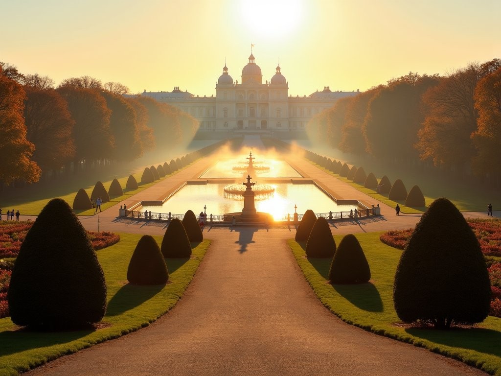 Early morning private tour of Schönbrunn Palace gardens with mist rising