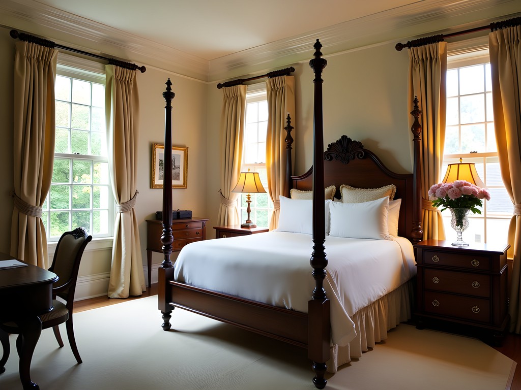 Elegant four-poster bed in historic boutique hotel suite in Woodbridge