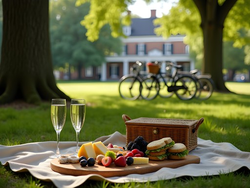 Elegant picnic setup during luxury cycling tour in historic Woodbridge