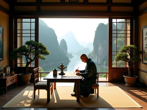 Exclusive private calligraphy lesson with Master Huang in traditional studio overlooking Yulong River and karst mountains