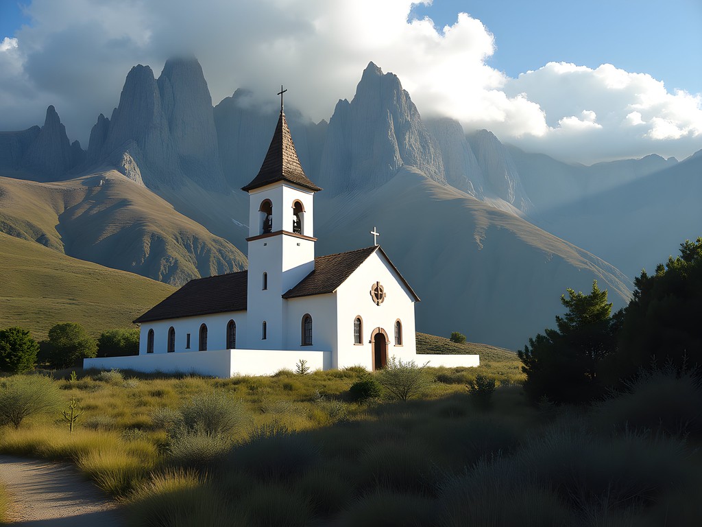 View of El Siambón Benedictine monastery with Aconquija Mountains in background