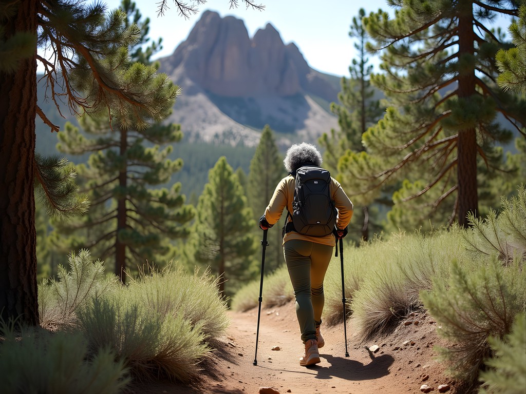 African American woman hiker on La Luz Trail in Sandia Mountains
