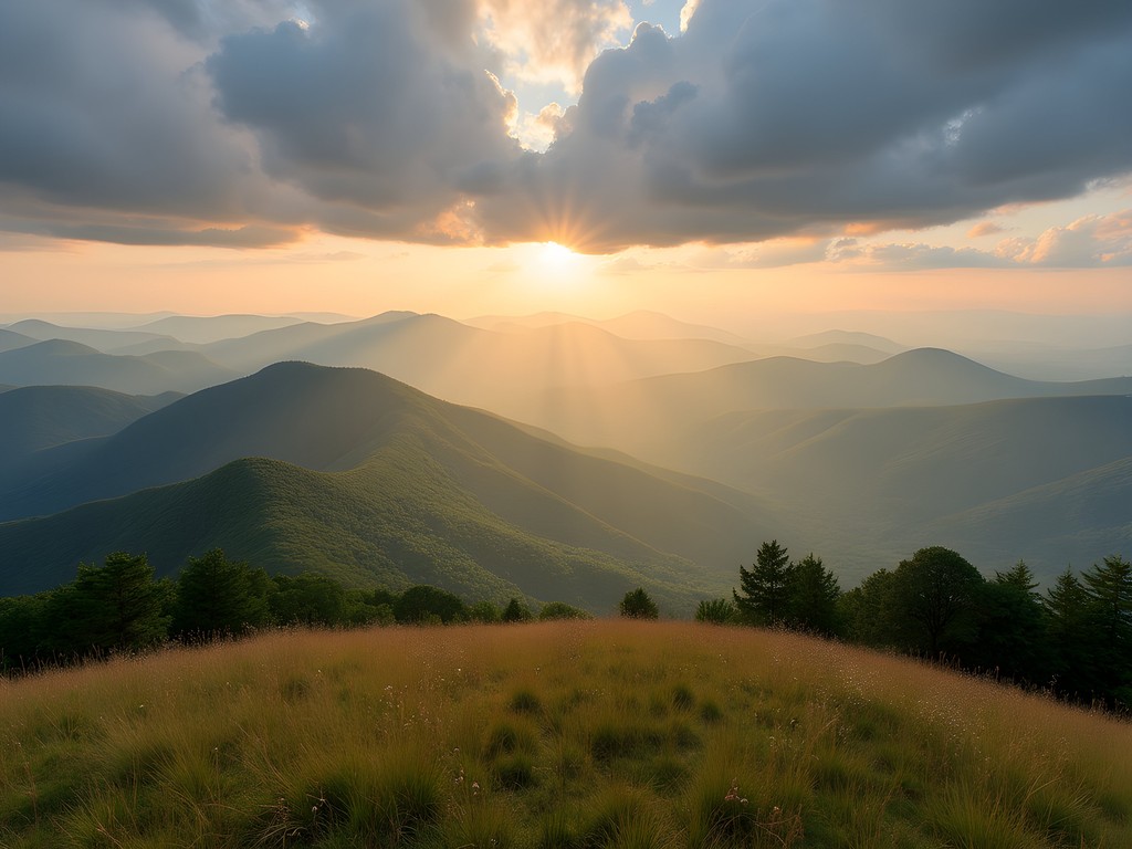 Max Patch bald mountain summit with 360-degree views of Blue Ridge Mountains