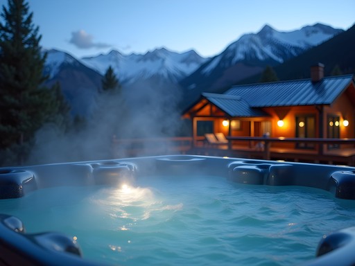 Luxury outdoor hot tub at Devil's Thumb Ranch with Rocky Mountain views