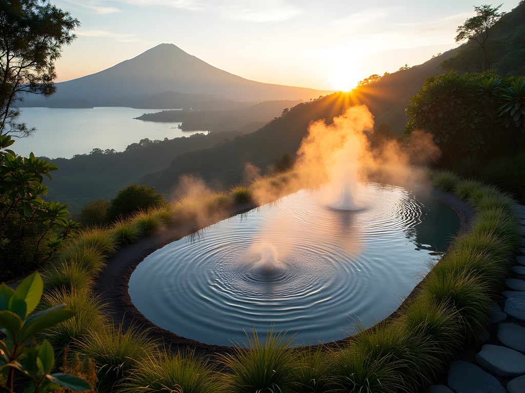 Natural hot springs with view of Mount Batur and Lake Batur