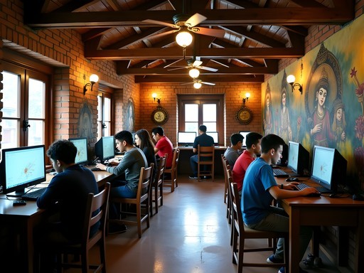 Interior of The Dragon's Lair gaming café in Bandipur