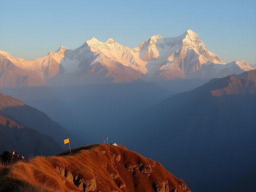 Panoramic view of Himalayan range from Tundikhel summit near Bandipur