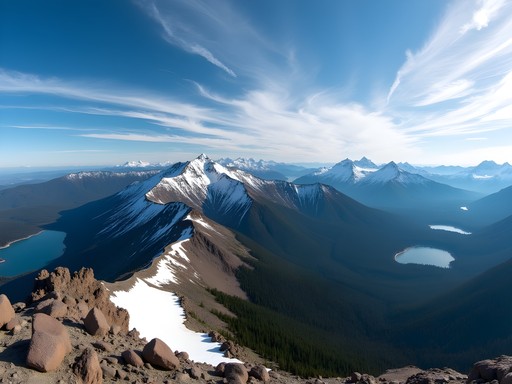 Panoramic view from South Sister summit showing Cascade mountain range