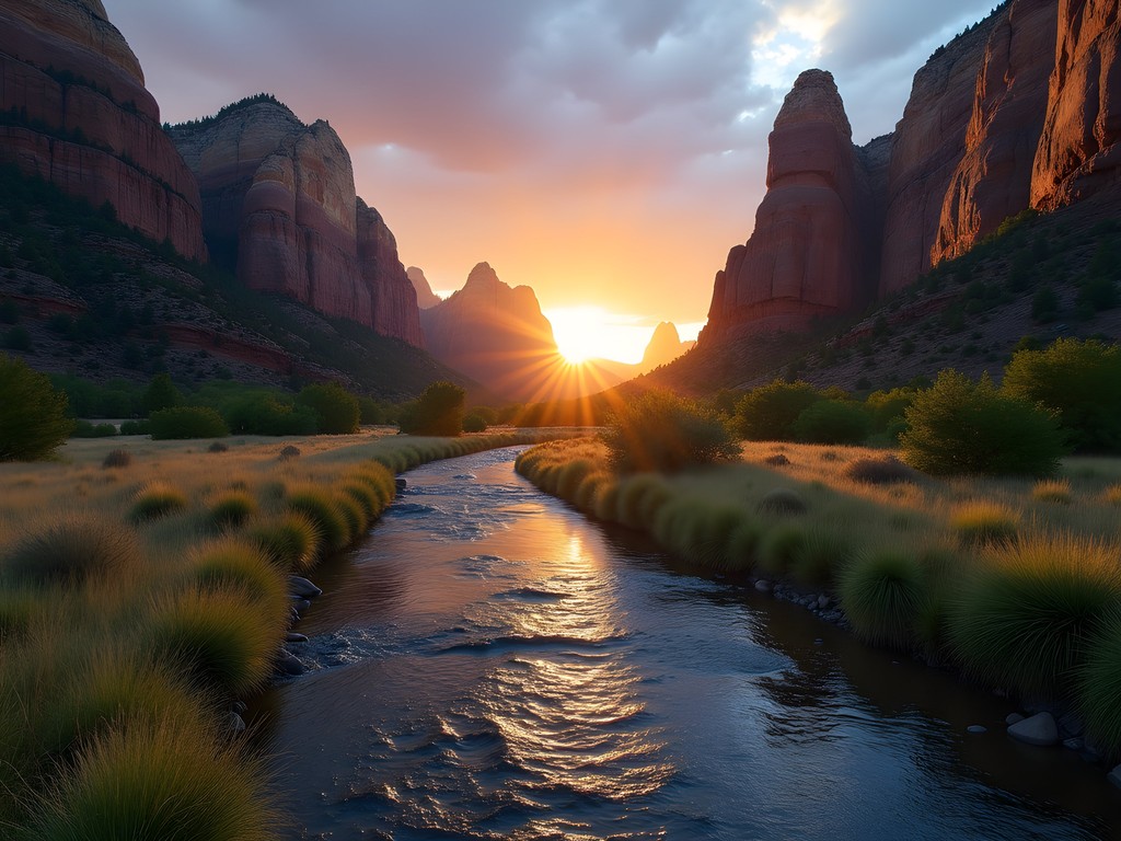 Smith Rock State Park at sunrise with Monkey Face rock formation and Crooked River below