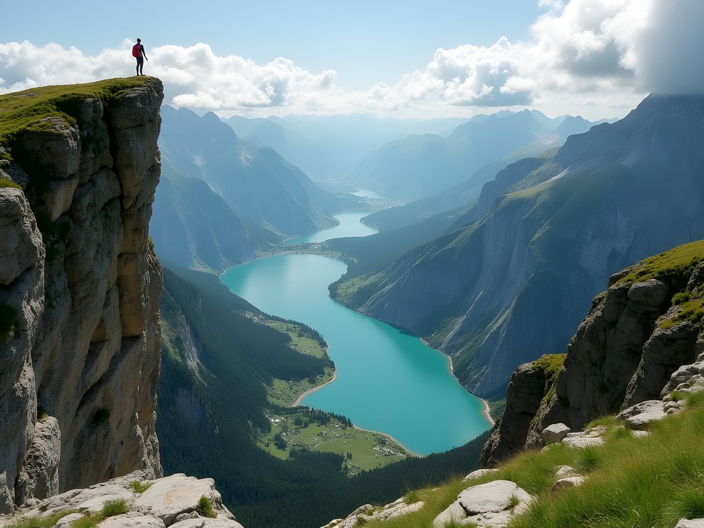 Dramatic view from Stockhorn cliff edge overlooking turquoise alpine lakes