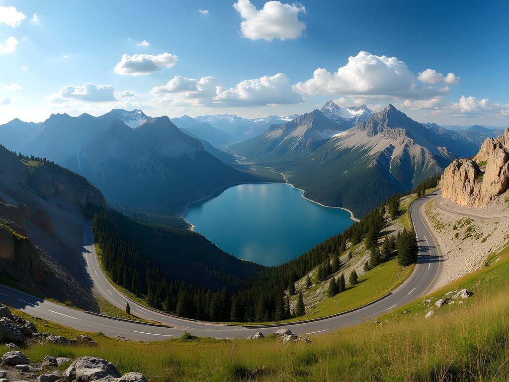 Panoramic view from Beartooth Highway showing dramatic mountain peaks and alpine lakes