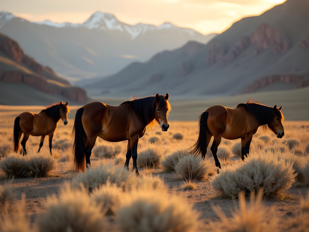 Wild horses roaming freely across the rugged landscape of the Pryor Mountains near Billings