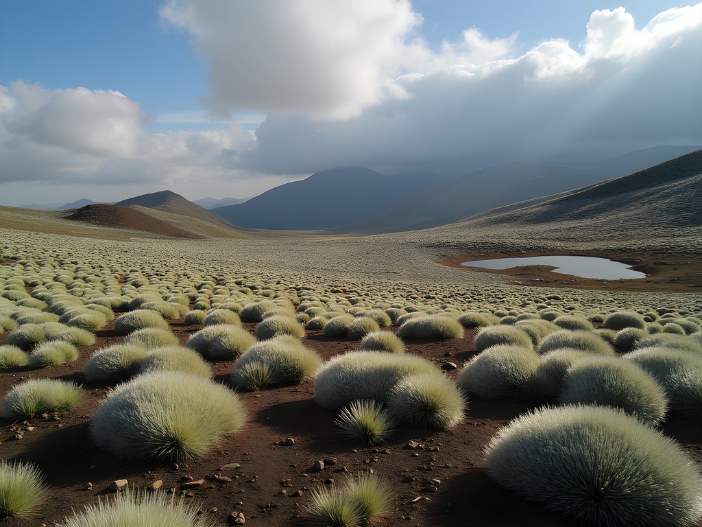 Vast páramo landscape in Sumapaz with endemic frailejones plants under dramatic sky