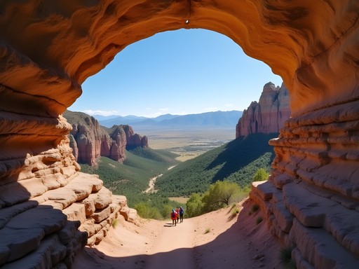 Royal Arch natural stone formation on Boulder hiking trail with mountain views