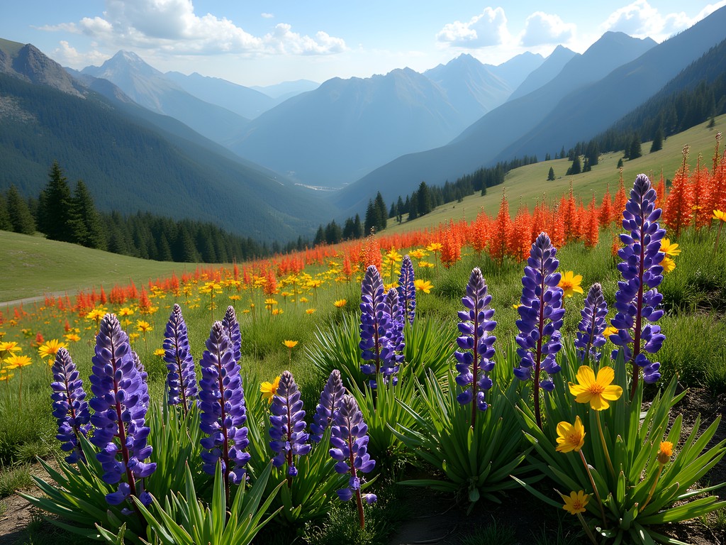 Wildflower meadow on Drinking Horse Mountain Trail with mountain views