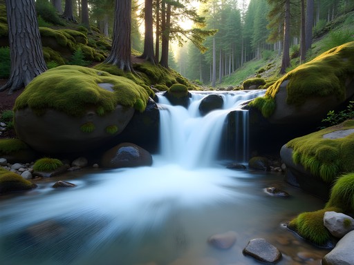 Waterfall cascading along Hyalite Creek Trail with hiker for scale
