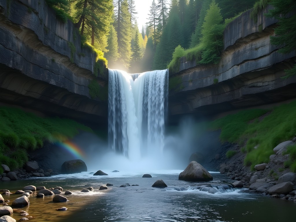 Palisade Falls cascading over dramatic basalt columns in Hyalite Canyon