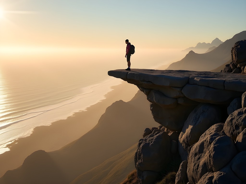 Dramatic view from the Diving Board rock formation on Kasteelspoort route overlooking Camps Bay