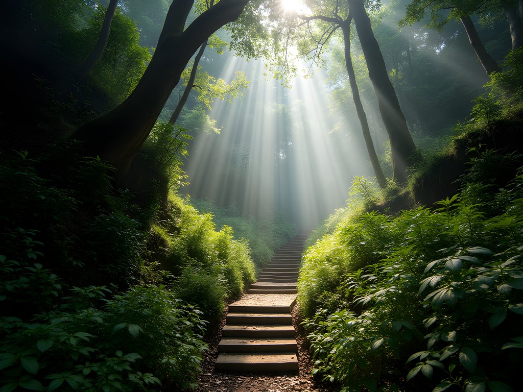 Dappled sunlight filtering through the indigenous forest along Skeleton Gorge trail