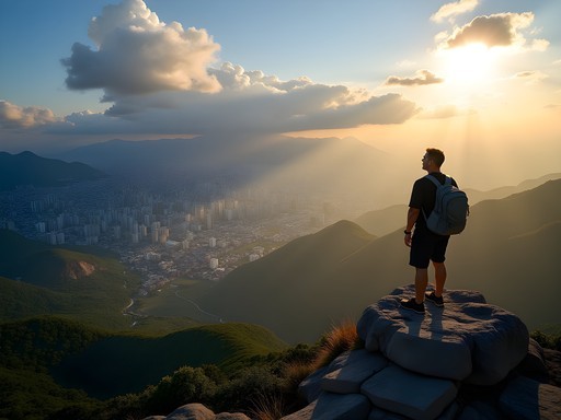 Panoramic view of Caracas from El Ávila summit with clouds below