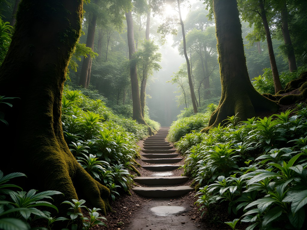 Hiking trail on El Ávila mountain with lush cloud forest vegetation