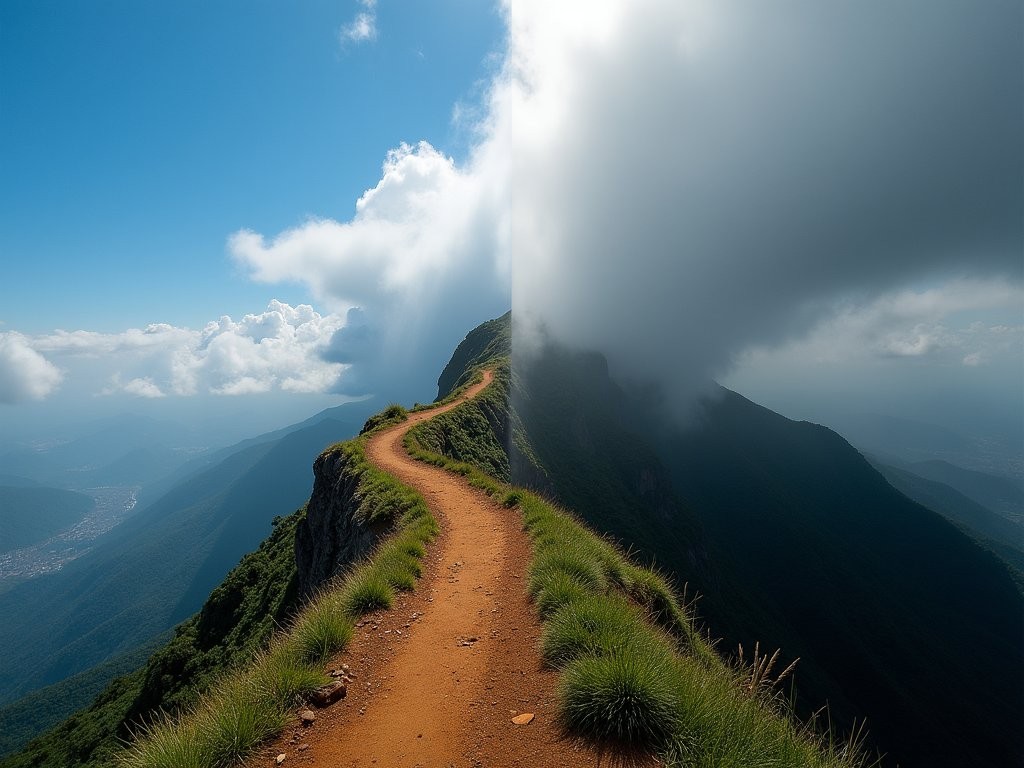 Dramatic weather change on El Ávila mountain showing clear skies and approaching clouds