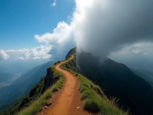 Dramatic weather change on El Ávila mountain showing clear skies and approaching clouds