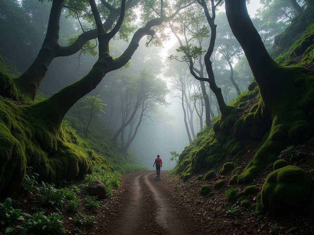 Couple hiking on the Humboldt Trail through El Ávila's cloud forest