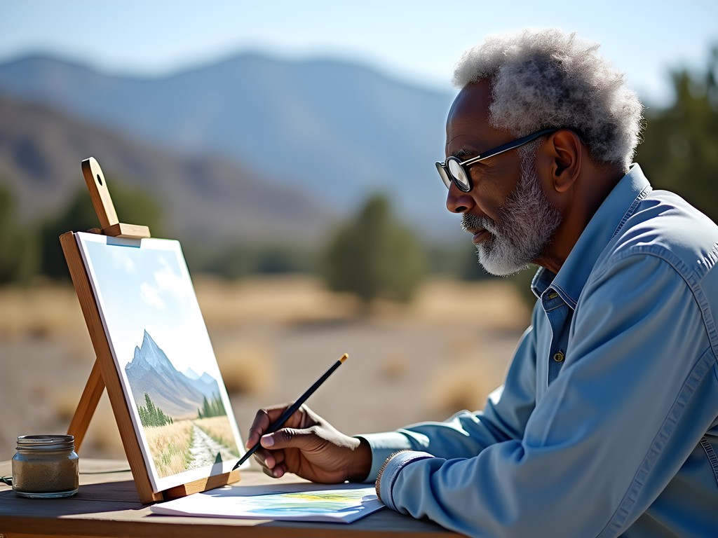 Benjamin Smith creating watercolor sketch of Carson City mountains