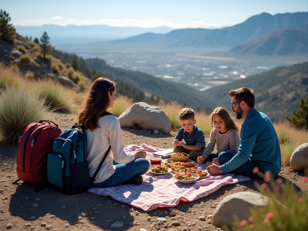 Family enjoying picnic with panoramic view of Carson City mountains