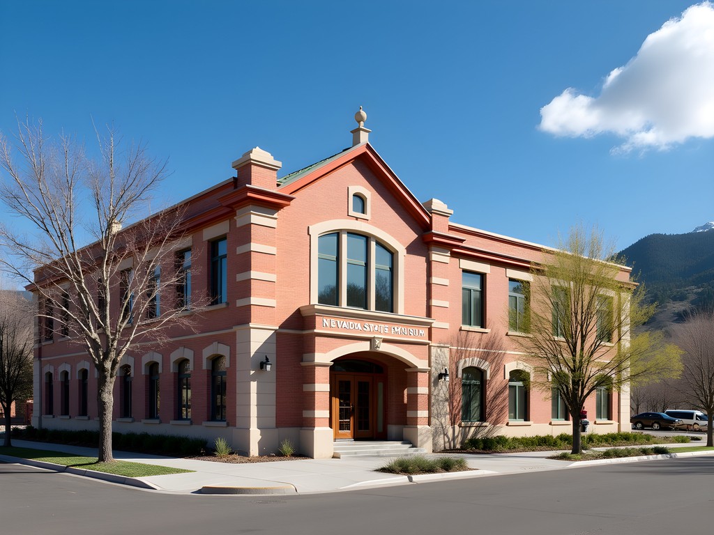 Nevada State Museum in Carson City with mountain backdrop
