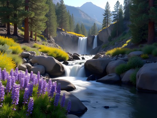 Kings Canyon Waterfall surrounded by spring wildflowers in Carson City