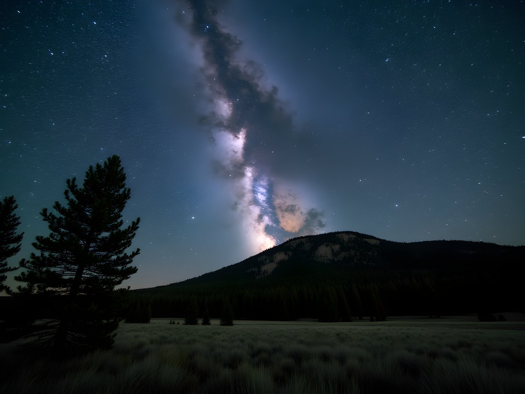 Milky Way galaxy visible over Casper Mountain silhouette at night