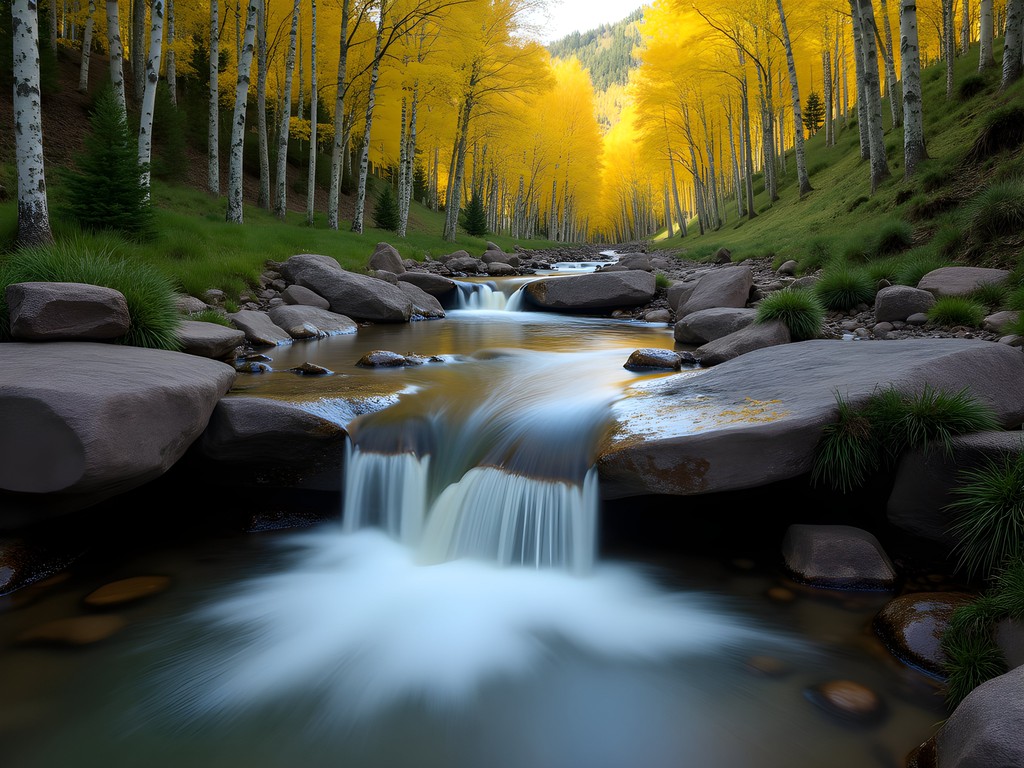 Morning light filtering through trees at Garden Creek Falls in Rotary Park
