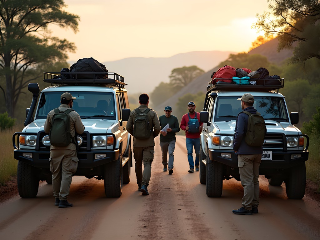 Early morning departure point in Ciudad Guayana with guides preparing for tepui expedition