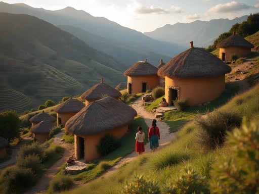 Traditional Quechua community in the foothills of Tunari Mountain with terraced agriculture