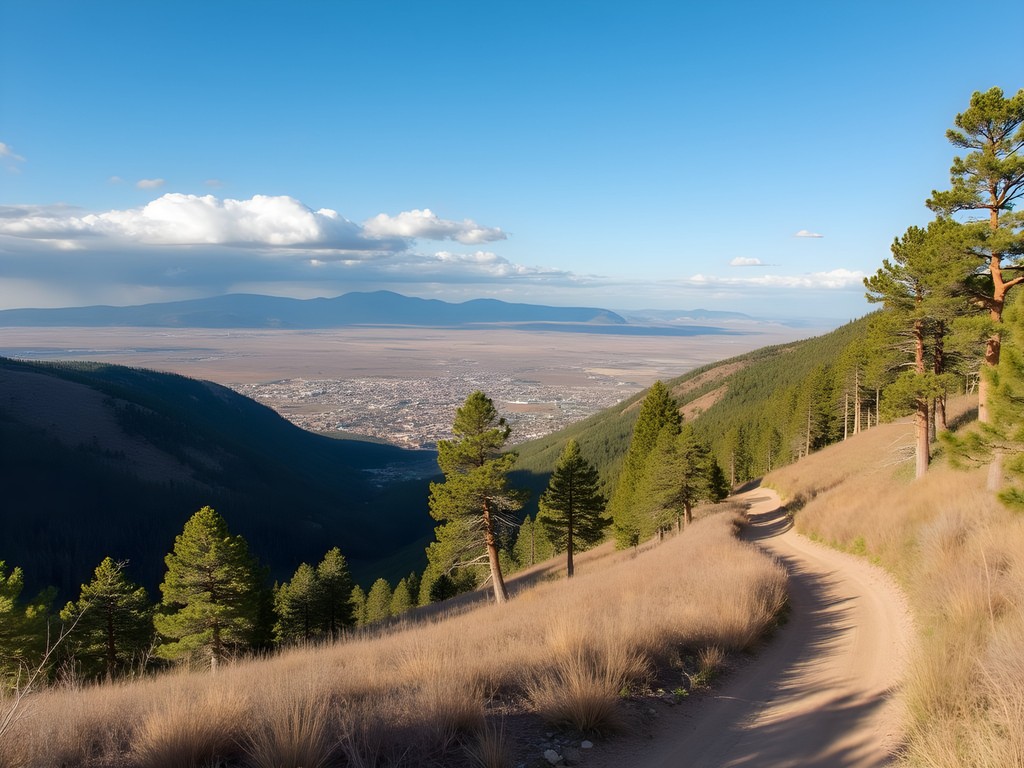 Panoramic view from Chimney Gulch Trail showing Golden, Colorado with mountains beyond