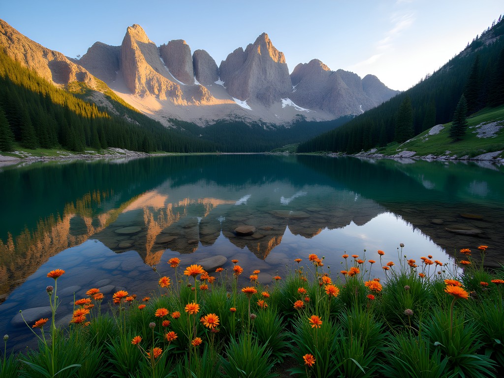 Lake Isabelle in Indian Peaks Wilderness with mountain reflections in still water