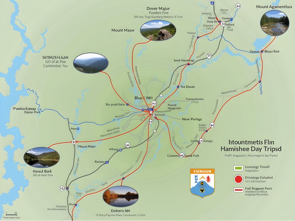 Custom map showing optimal weekend hiking itinerary from Dover, NH