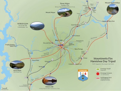 Custom map showing optimal weekend hiking itinerary from Dover, NH