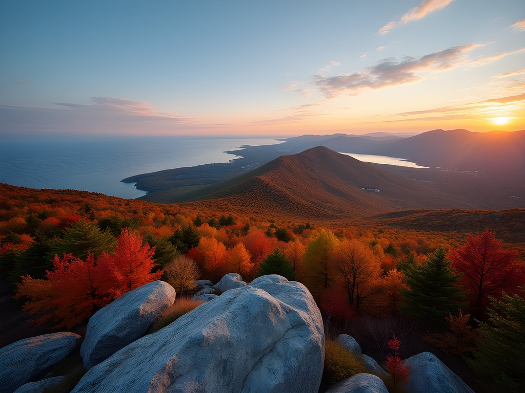 View from Mount Agamenticus showing both ocean and mountains in fall