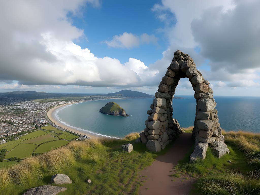 Panoramic coastal view from North Berwick Law summit
