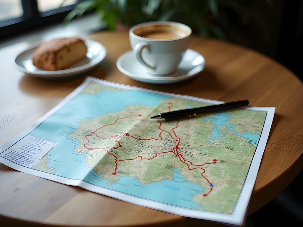 Map of Edinburgh's seven hills with hiking route marked