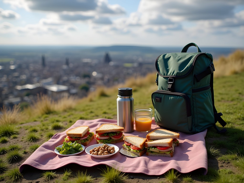 Vegan picnic lunch with view from Arthur's Seat