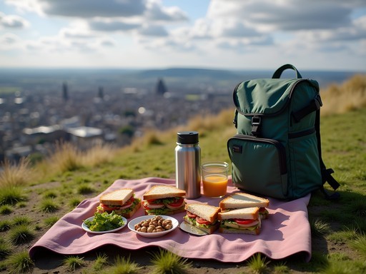Vegan picnic lunch with view from Arthur's Seat