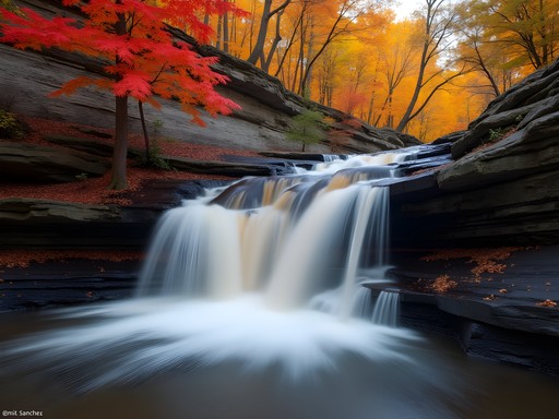 Hemlock Falls waterfall in South Mountain Reservation surrounded by autumn foliage