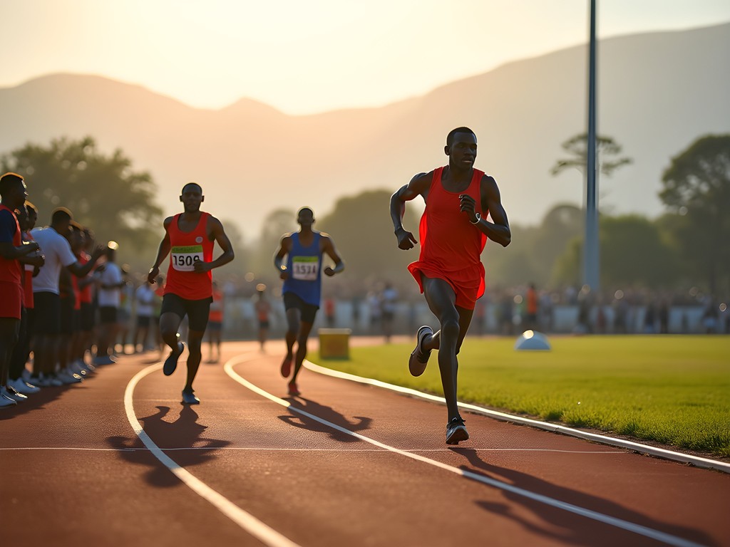 Elite Kenyan runners during track workout at Moi University with coaches timing