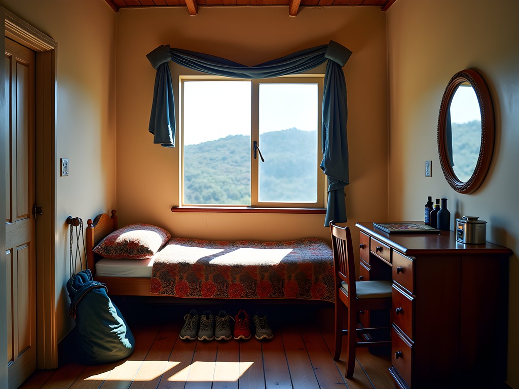 Simple guesthouse room with running gear and basic furnishings in Eldoret
